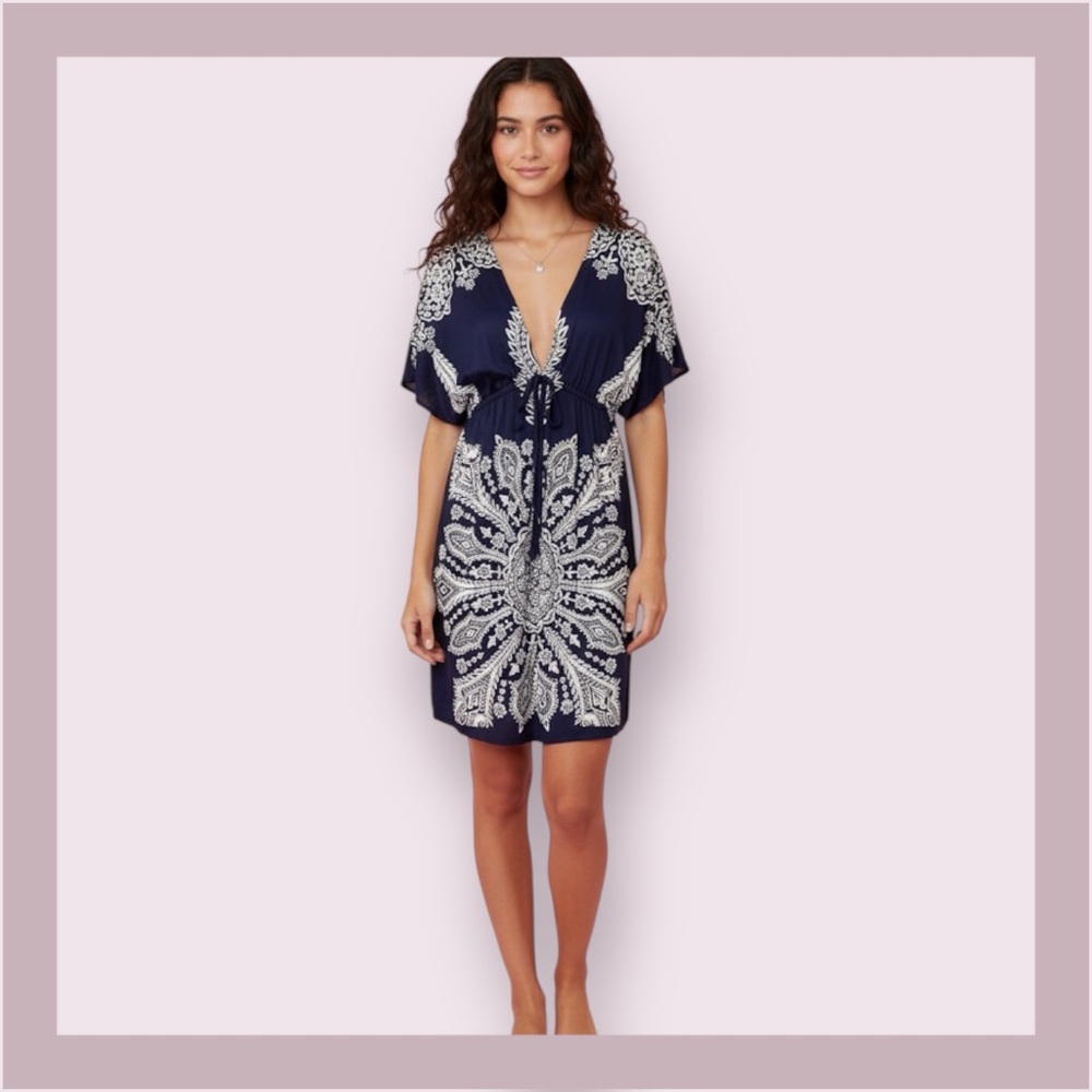 Free Culture Navy Plunge Boho Dress Size S